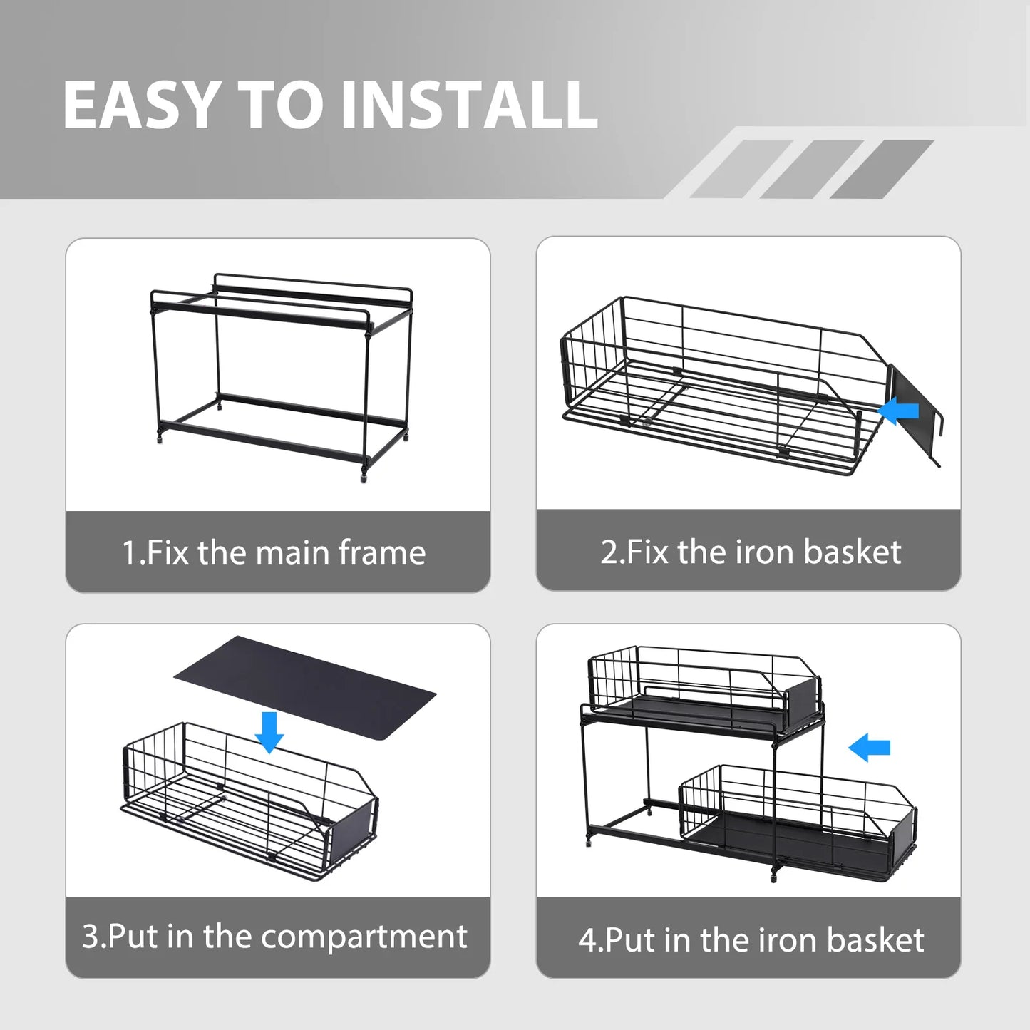 VAVSEA Metal Under Sink Organizers and Storage 2 Tier Double Sliding Drawer Cabinet Organizer with Spacers, Shelf Organizer for