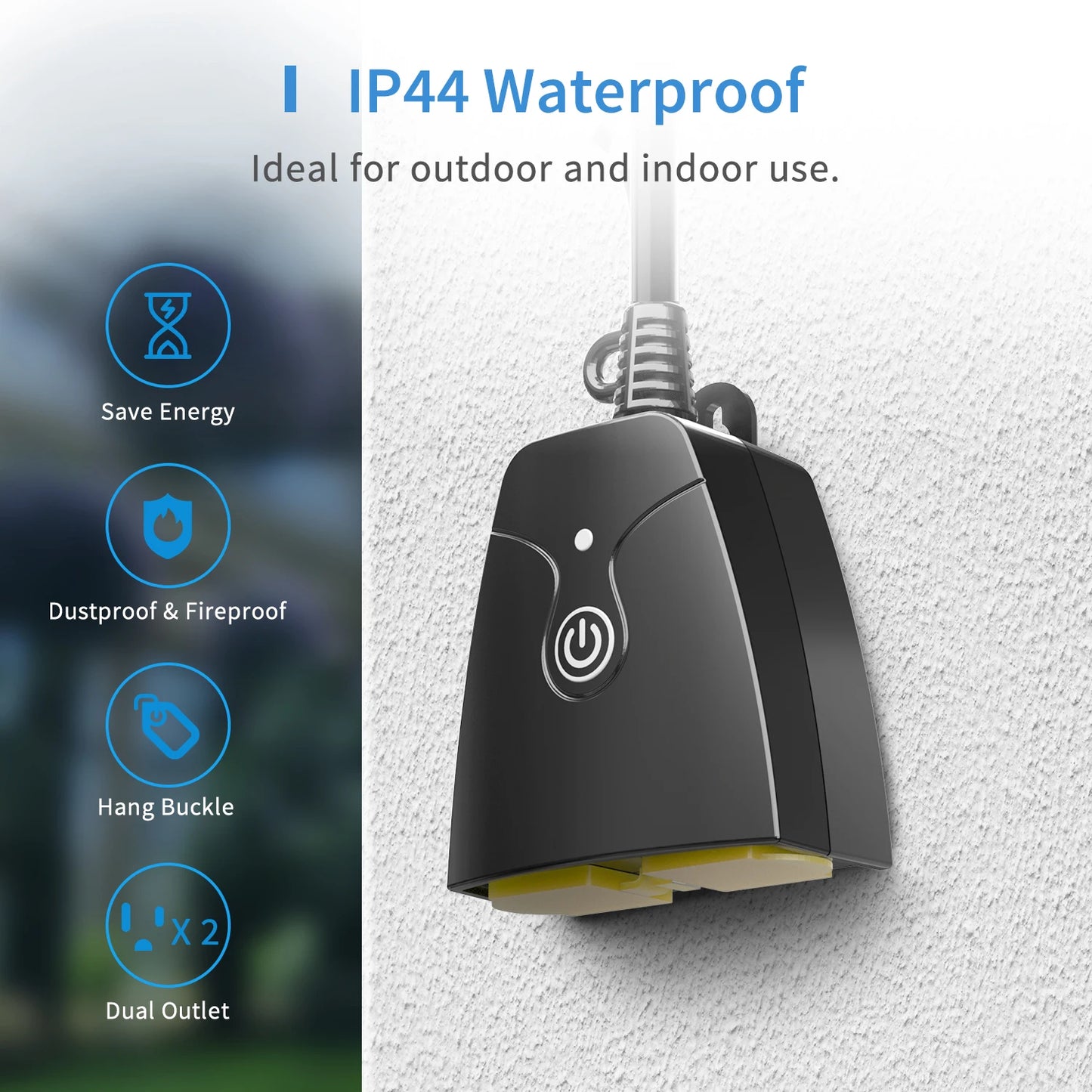 Meross HomeKit US Smart Outdoor Plug WiFi Outlet with 2 Grounded Sockets Timer Function Support Alexa Google SmartThings