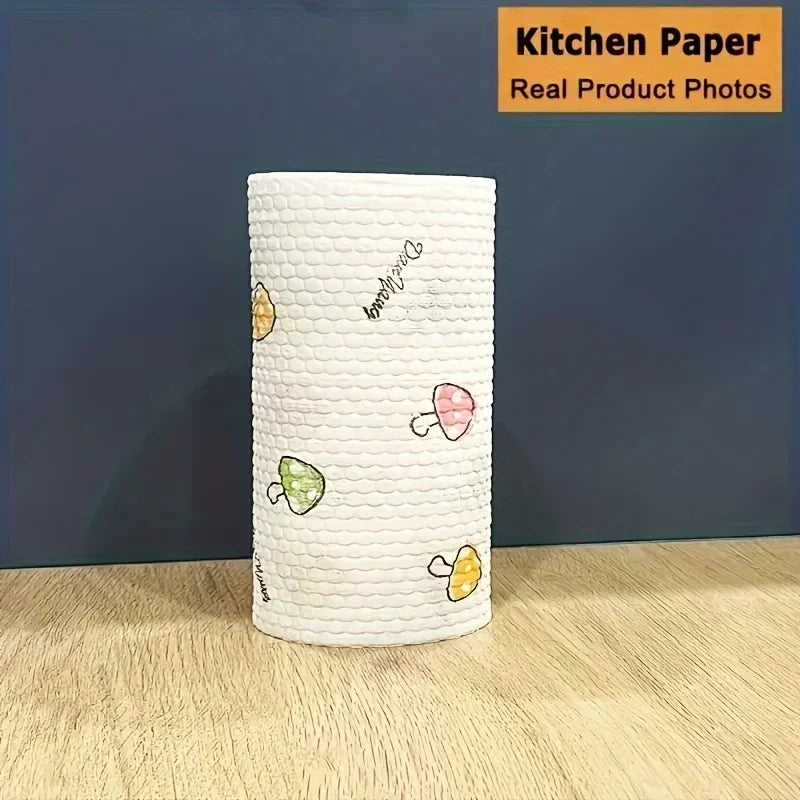 1 Roll (100 Sheets)Reusable and Washable Lazy Rag Paper Towels, Non-stick Oil and Degreasing Cleaning Cloth Household Supplies