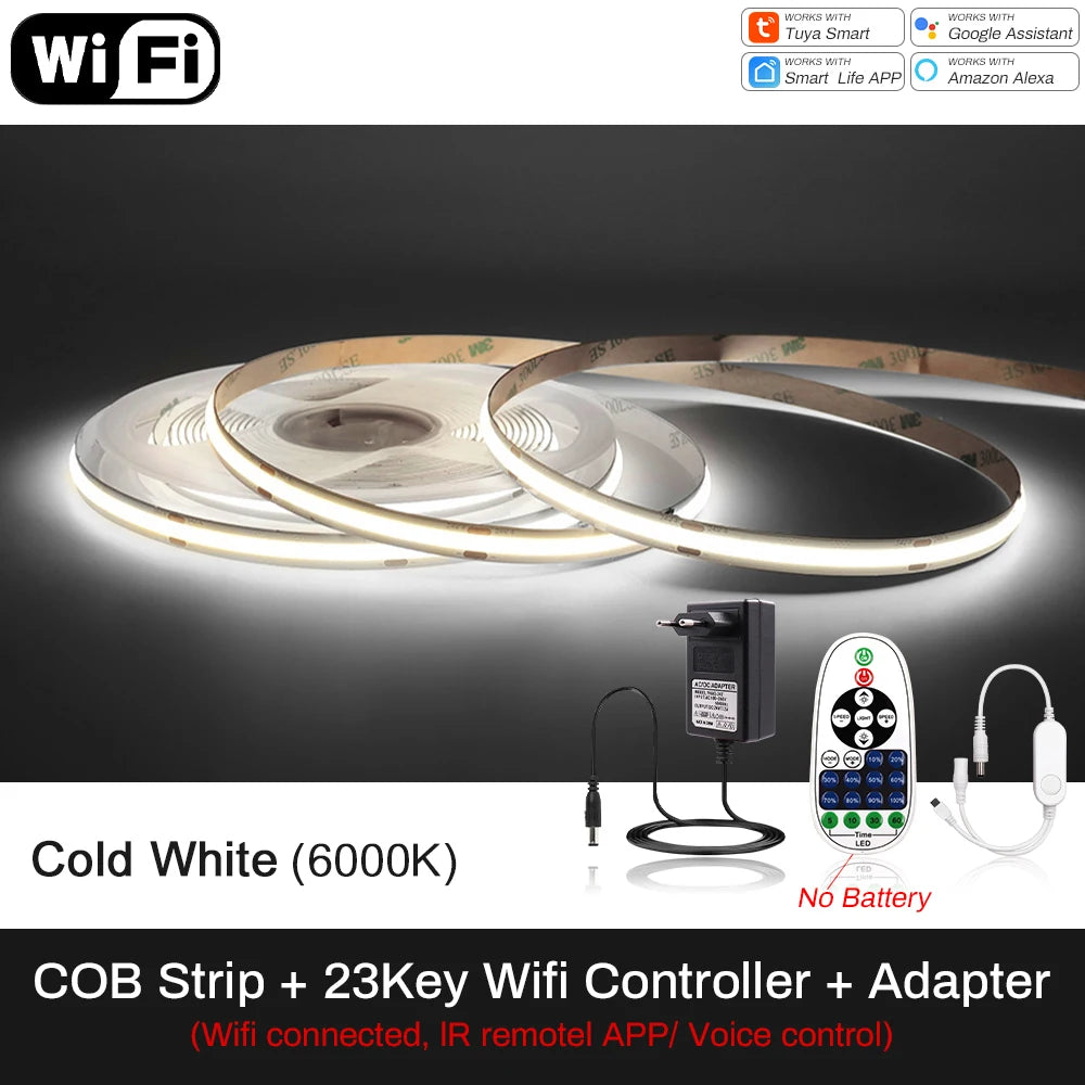 Tuya Wifi Smart Life COB LED Strip Light 5m 10m Zigbee Support Google Home Alexa Voice Control RA90 Warm White CCT RGB LED Tape