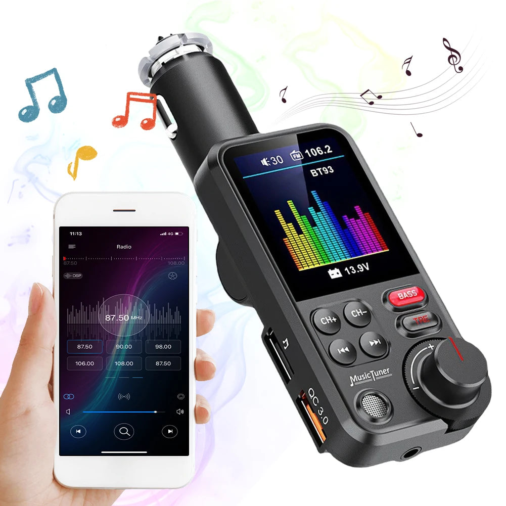 1.8 Inch Handsfree Car Radio QC3.0 Charging Bluetooth-Compatible FM Transmitter Modulator AUX Auto Aux Radio Car Charger Adapter