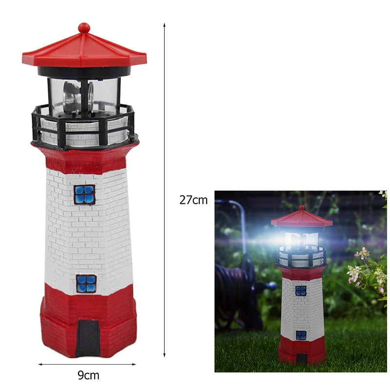 LED Rotating Lighthouse Solar Light Outdoor Rotating Beam Sensor Beacon Lamp Yard Fence Garden Decoration