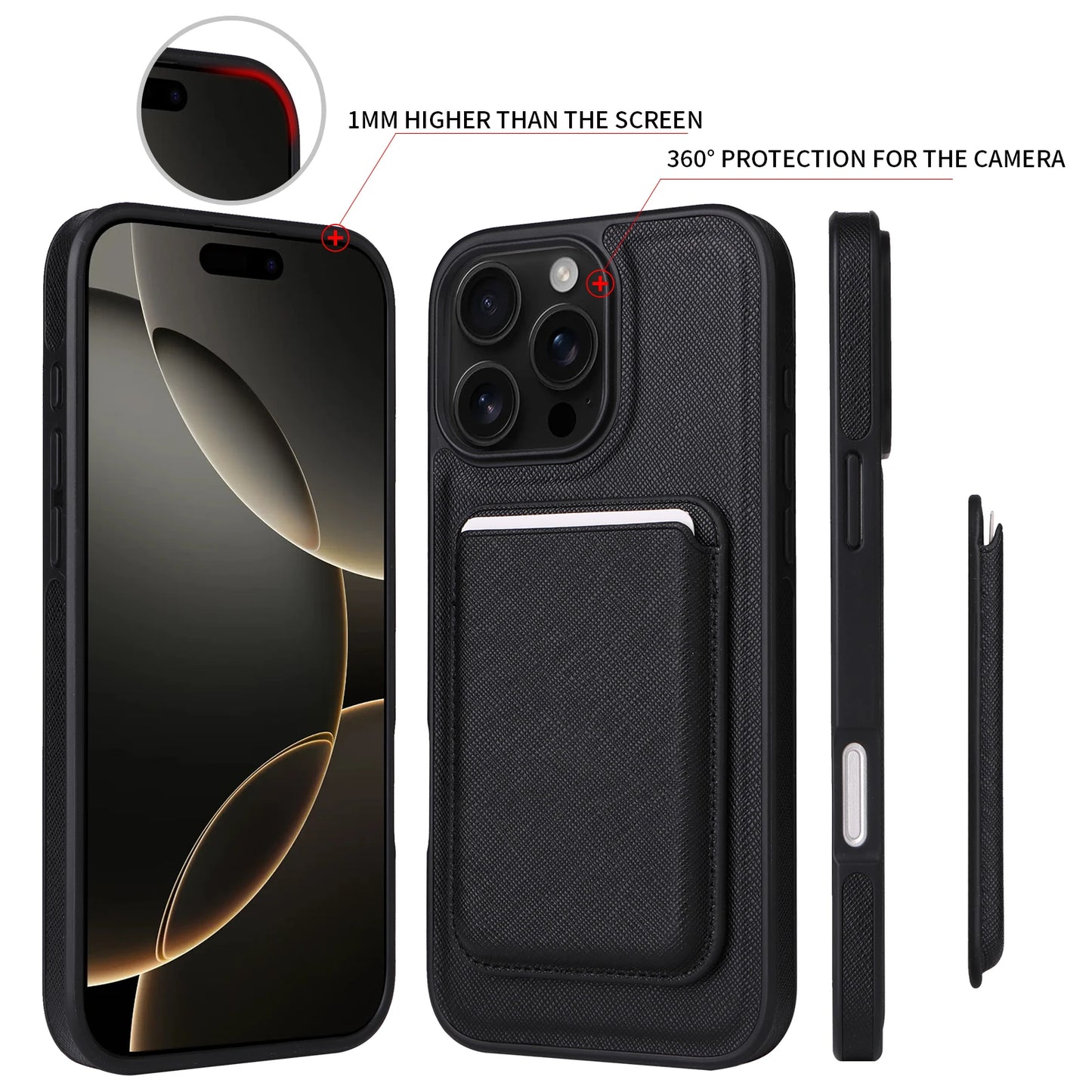 2-in-1 Luxury Cross Grain Leather Magnetic MagSafe Case for iPhone 16ProMax 16E 16Plus 15/14/13 Magnetic Card Holder included