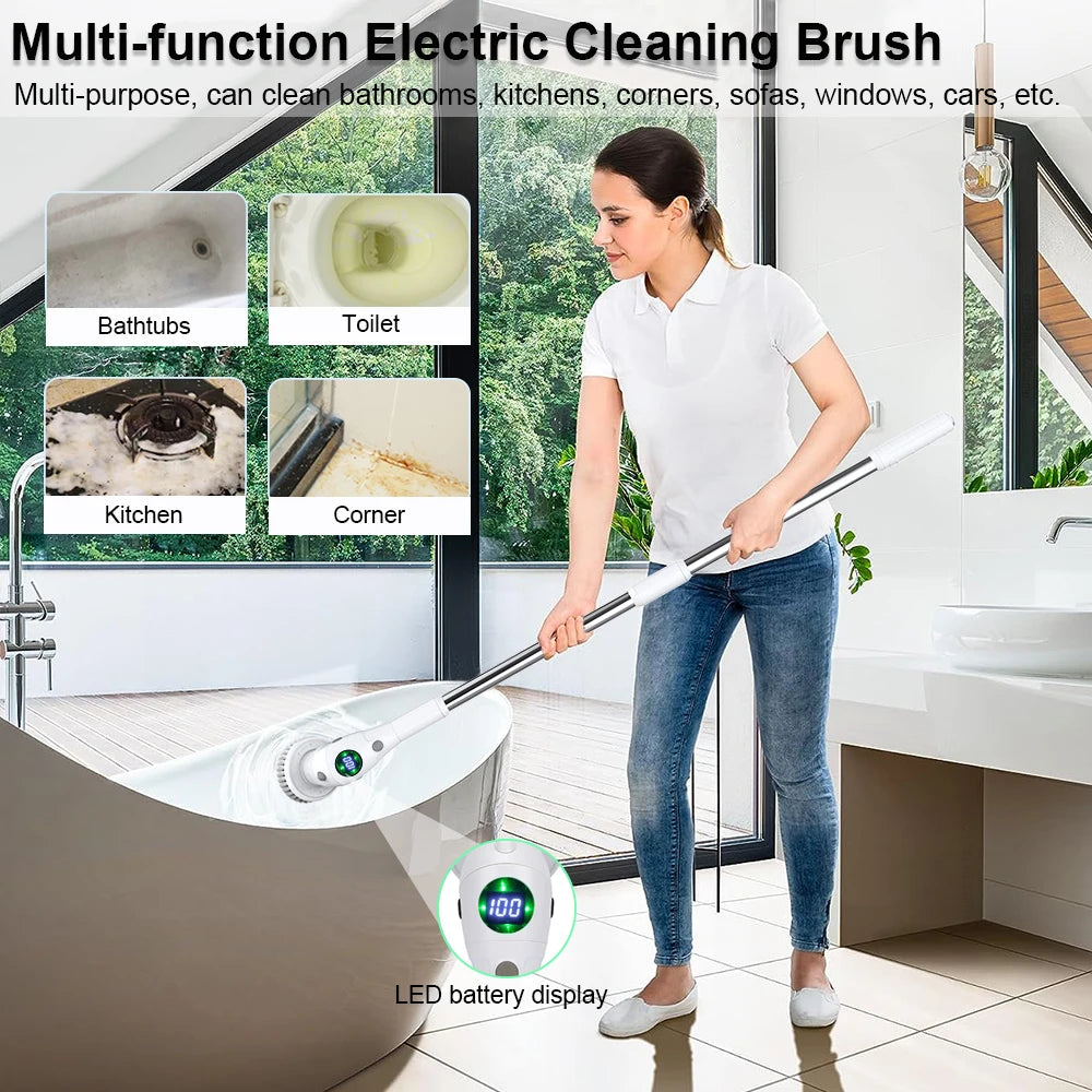 8-in-1 Electric Cleaning Brush – Wireless and Rotatable for Cleaning Bathroom, Kitchen, Windows, and Toilet.