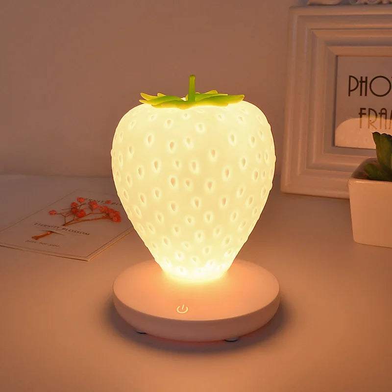 LED Strawberry night lamp USB charing Bedside Lamp Silicon Touch-Sensor Nightlight for kid children Bedroom Decoration