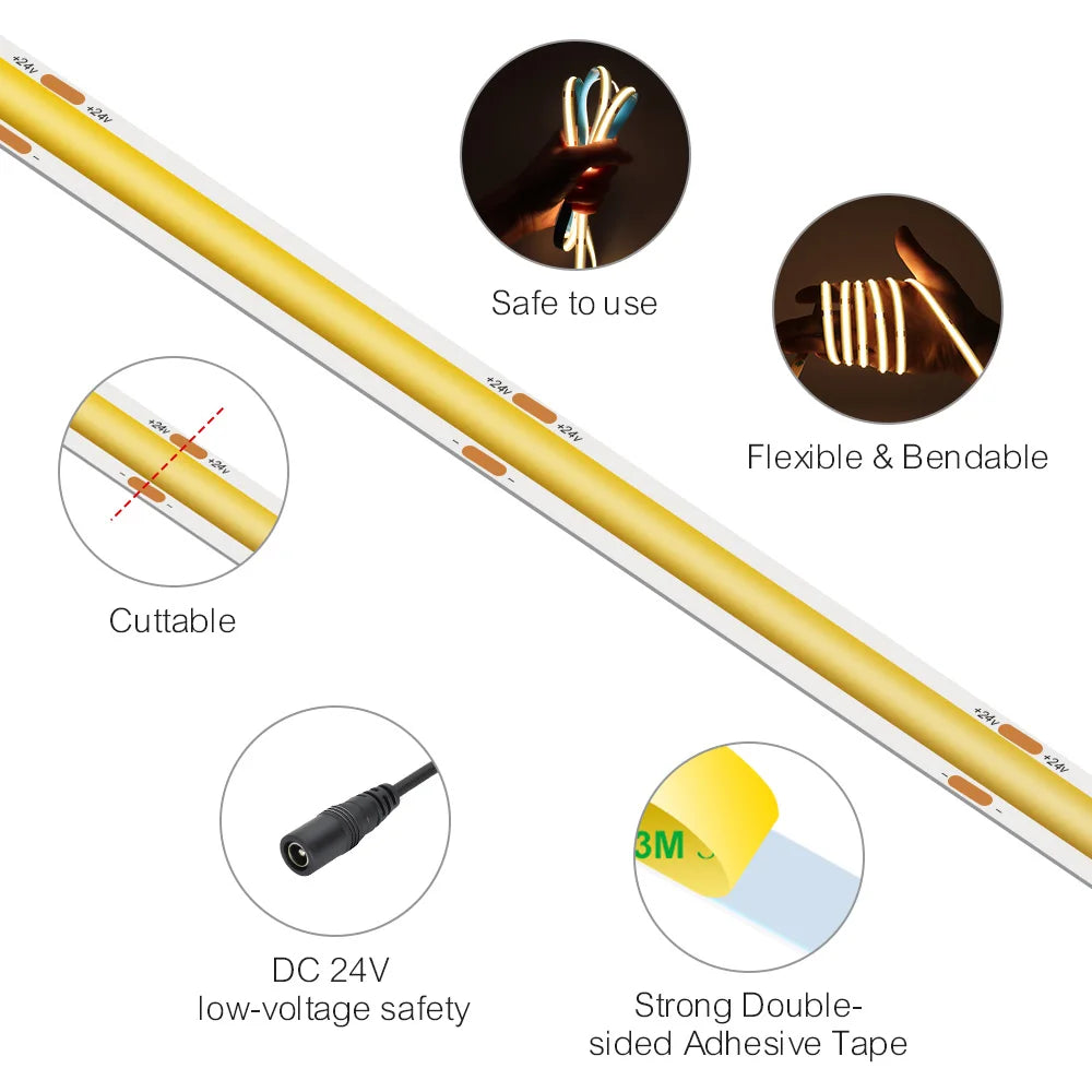 Tuya Wifi Smart Life COB LED Strip Light 5m 10m Zigbee Support Google Home Alexa Voice Control RA90 Warm White CCT RGB LED Tape