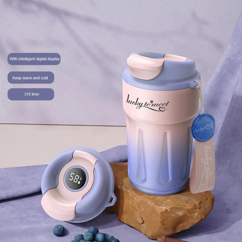 420ML Thermos Bottle Stainless Steel Coffee Cup Leakproof Outdoor Portable Drink Travel Mug with Rope for Hot and Cold Drinks
