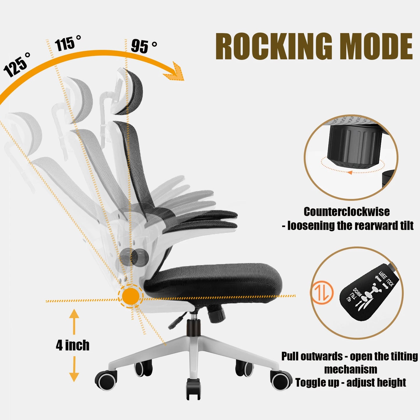 Mesh Office Chair High Back Ergonomic Desk Chair with Lumbar Support and Flip up Armrest Adjustable Headrest for Black Home